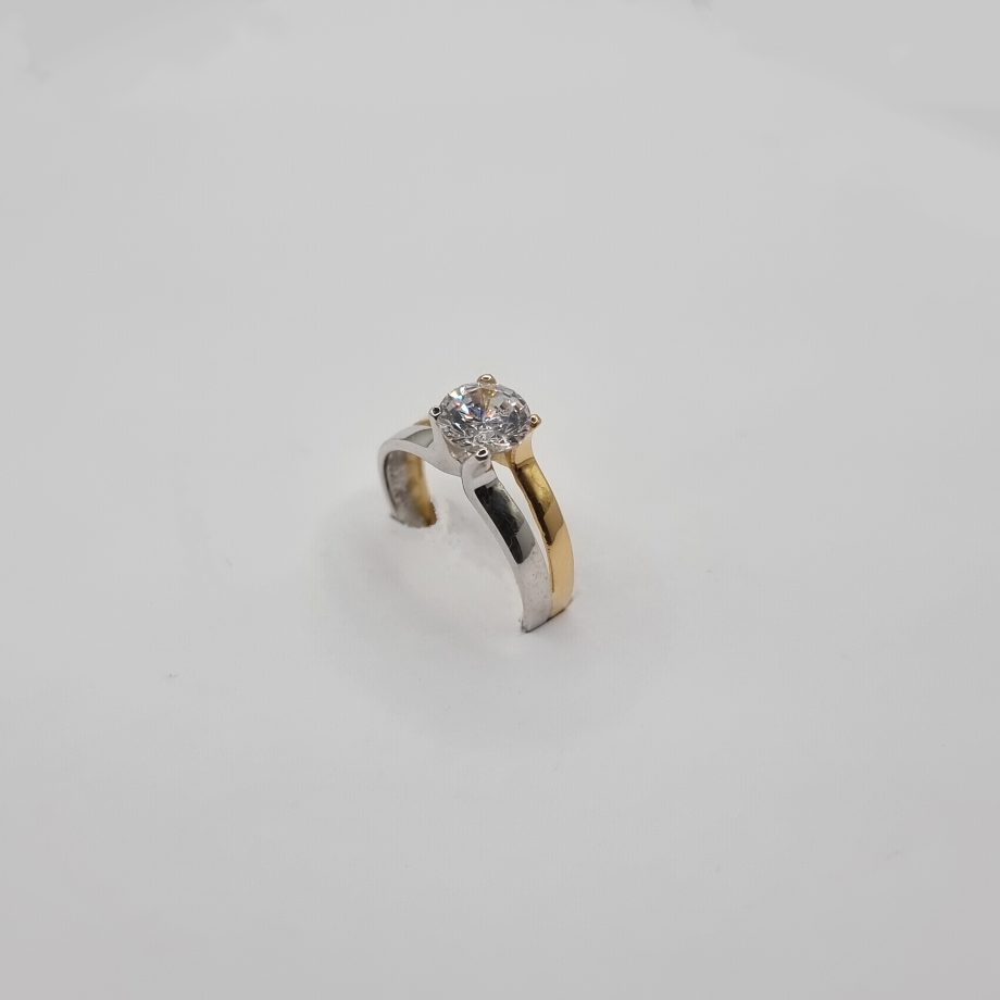 Anel Ouro 19.2kt Bicolor com Zircónia