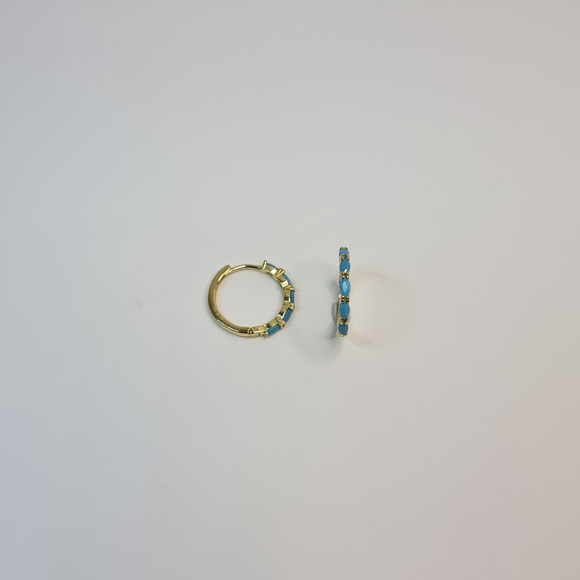 Brincos Argolas Prata Dourada com Pedras Azuis