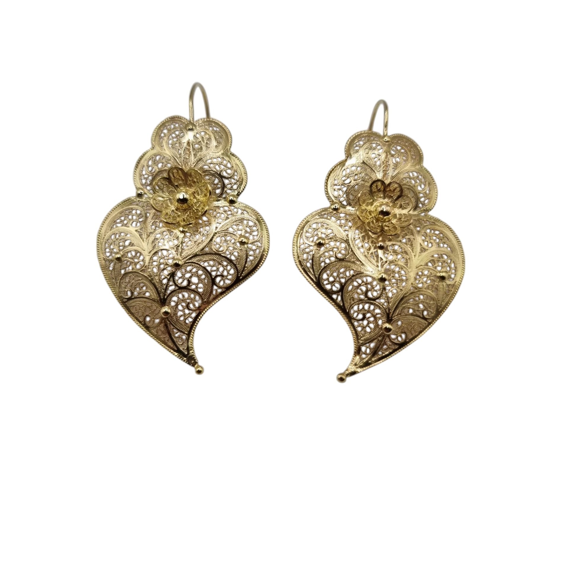 Brincos Coração em Ouro 19.2kt Filigrana