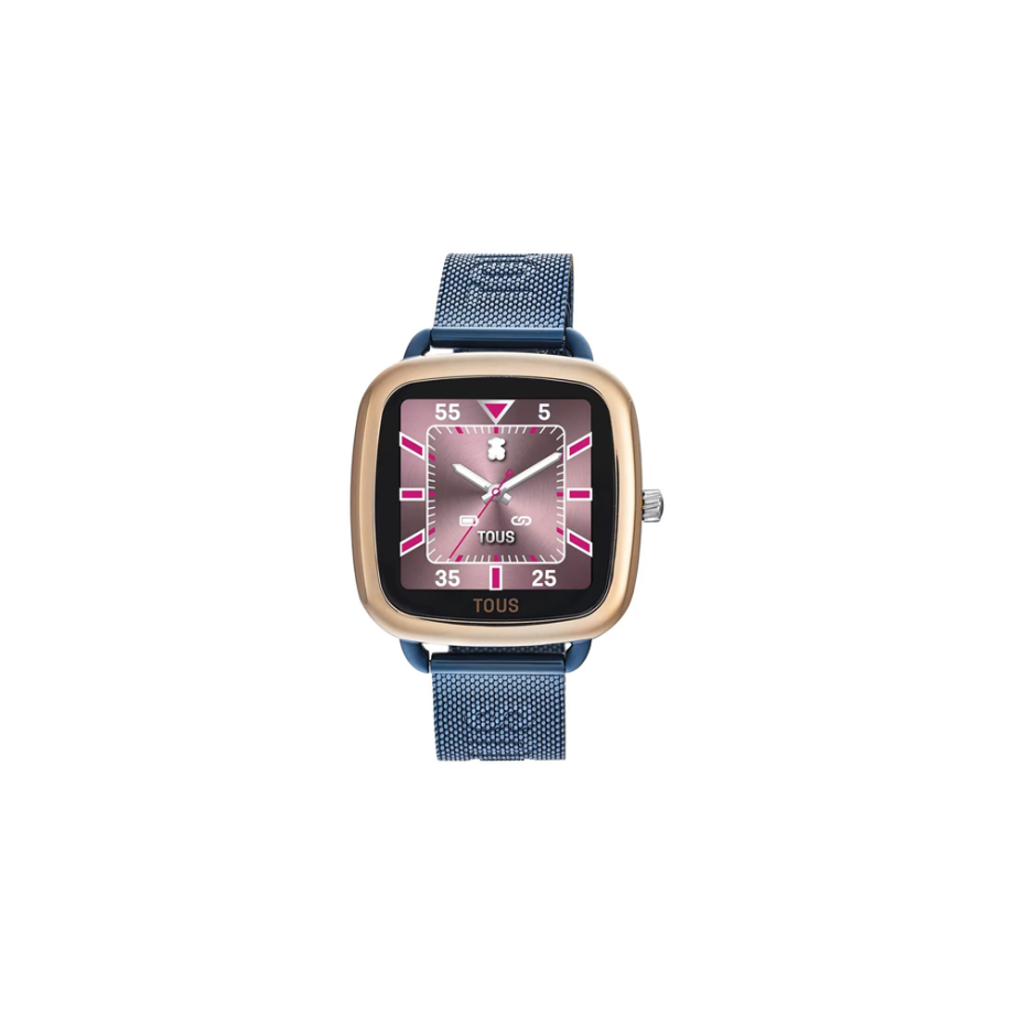 Relógio smartwatch em aço IPRG rosa e bracelete em aço IP azul D-Connect