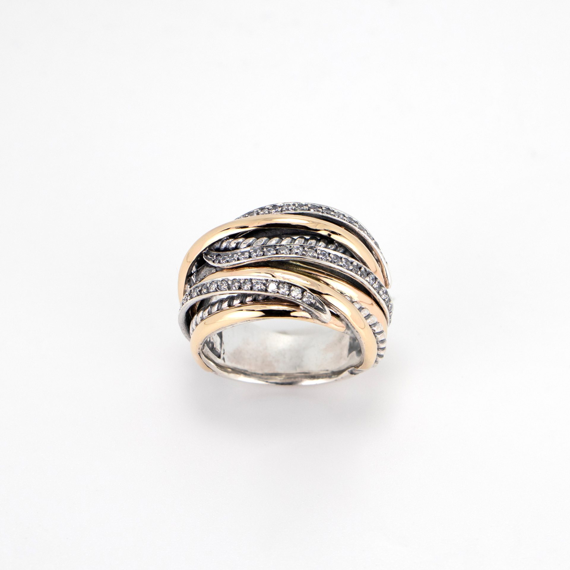 Anel Gumus Prata e Ouro 9kt com Zircónias