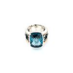Anel Gumus Prata e Ouro 9kt com Pedra Azul