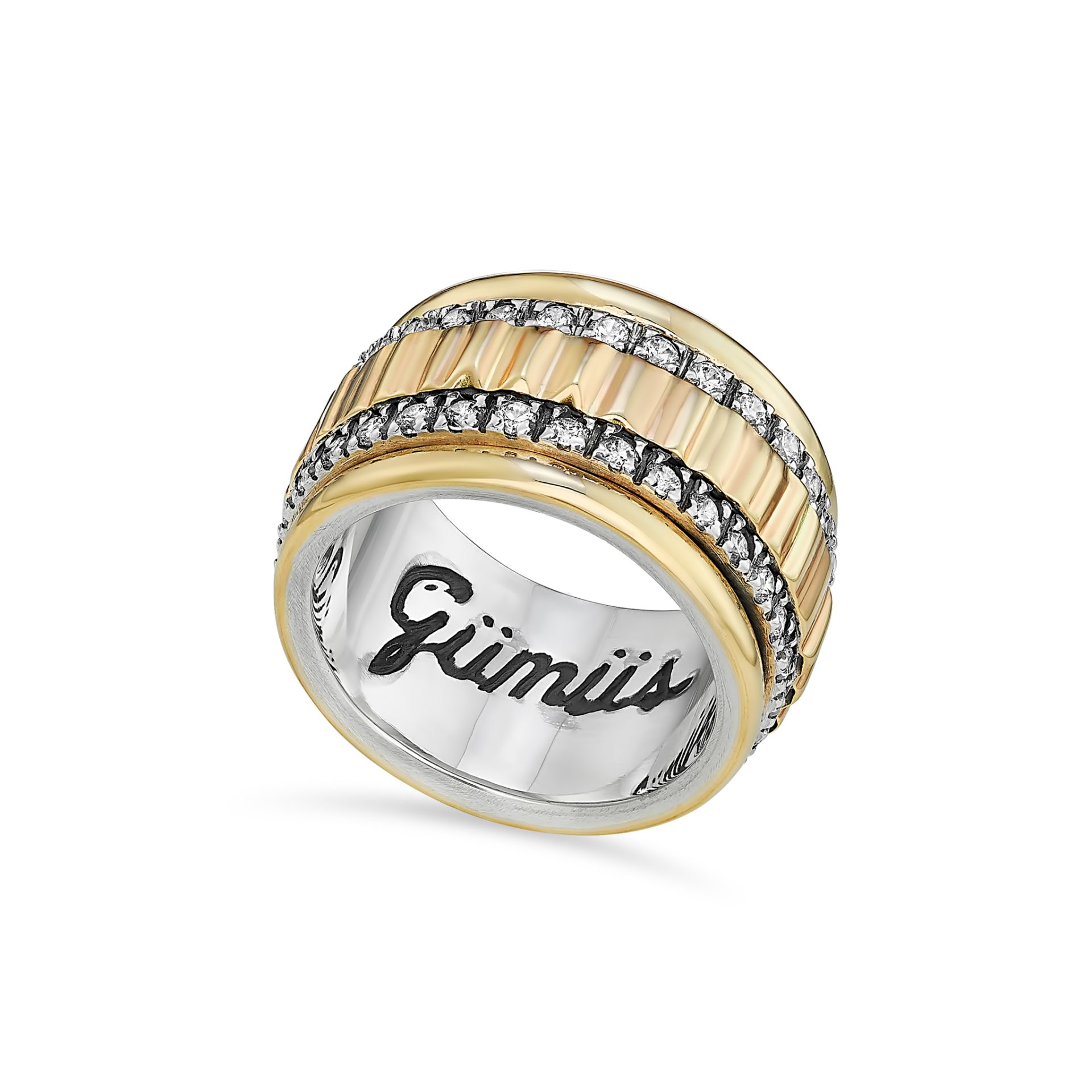 Anel Gumus Prata e Ouro 9kt com Zircónias