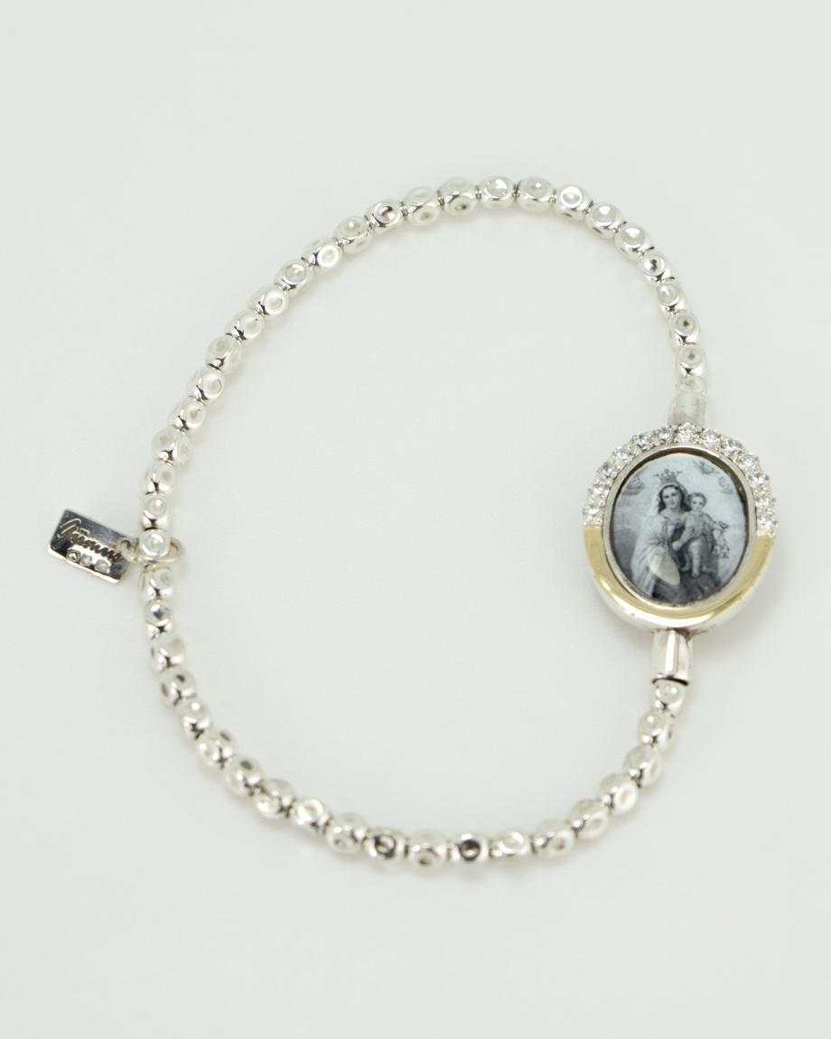 Pulseira Gumus Prata e Ouro 9kt Nossa Senhora do Carmo