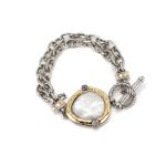 Pulseira Gumus Prata e Ouro 9kt com Madreperola e Zircónias