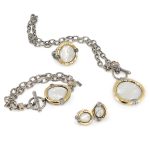 Pulseira Gumus Prata e Ouro 9kt com Madreperola e Zircónias