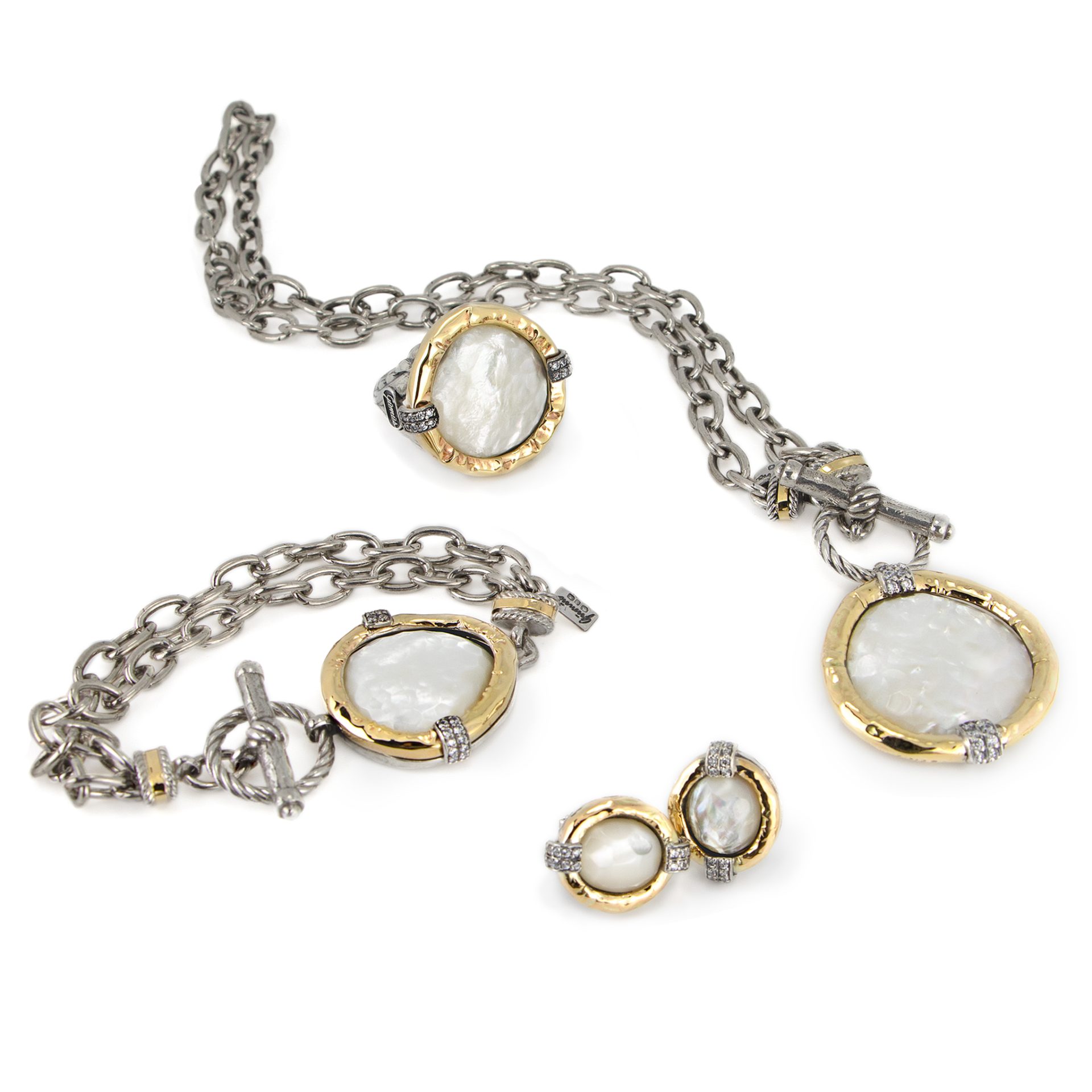 Anel Gumus Prata e Ouro 9kt com Madreperola